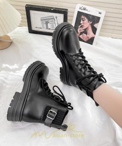 ショートブーツ | ブーツ レディース 軽量 歩きやすい おすすめ おしゃれ 編み上げ 太めヒール レザー風 走れる 痛くない 冬 秋 22.5cm-25cm 春 トレンド