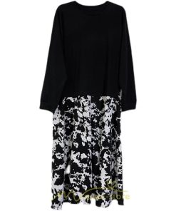 マキシ | ドッキングワンピース 秋 レディース 長袖ワンピース ロングワンピース 切り替えワンピース フェイク レイヤード風 Aラインワンピース お呼ばれワンピース