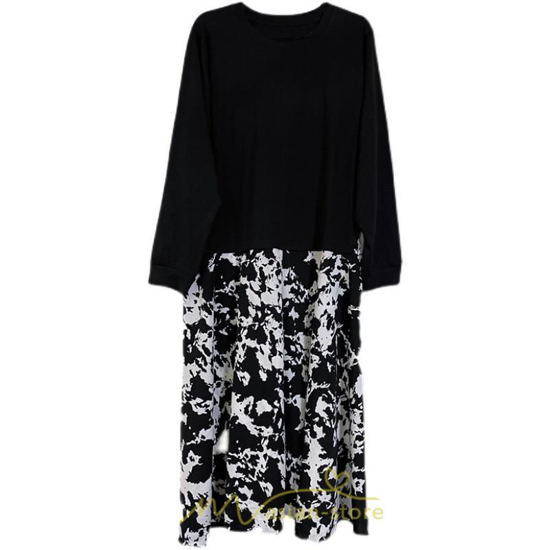 マキシ | ドッキングワンピース 秋 レディース 長袖ワンピース ロングワンピース 切り替えワンピース フェイク レイヤード風 Aラインワンピース お呼ばれワンピース