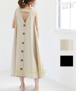 マキシ | ロングワンピース ワンピース ロングワンピ レディース マキシ丈 ワンピ ノースリーブ 体型カバー 無地 ゆったり バックボタン おしゃれ 20代30代40代 きれいめ
