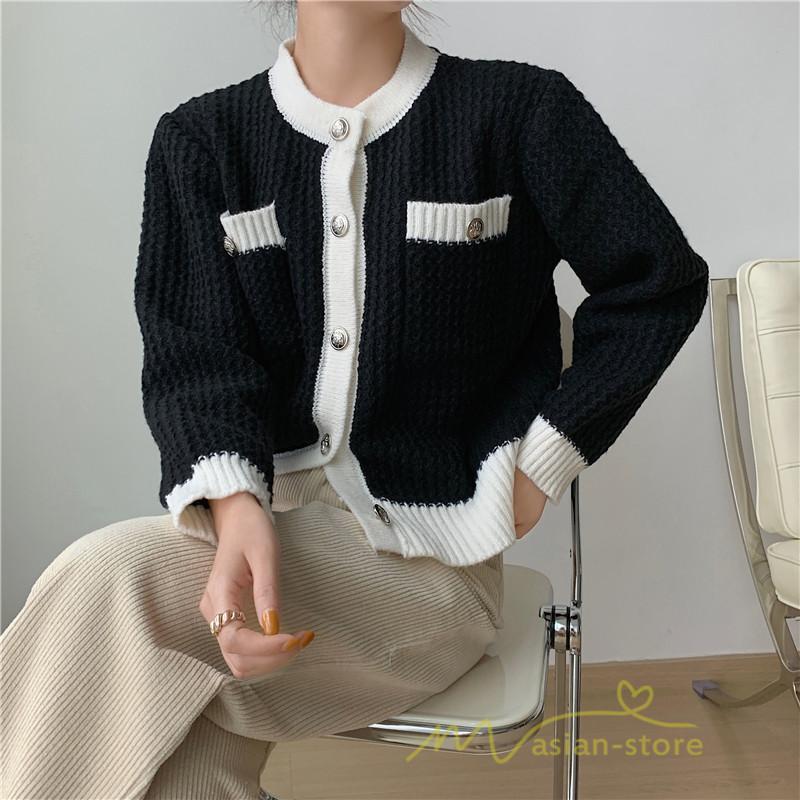 カーディガン | 2022秋冬ニットショート丈 レディース フロントボタン 羽織り ポケット アウター ニット セーター 大人 20代40代 やさしい 通学通勤 長袖