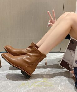 ショートブーツ | ブーツ レディース グランドトゥ 痛くない 歩きやすい 疲れない 滑りにくい 履きやすい ブラック オフホワイト カーキ ブラウン 22.5cm-25cm 黒