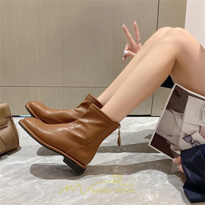 ショートブーツ | ブーツ レディース グランドトゥ 痛くない 歩きやすい 疲れない 滑りにくい 履きやすい ブラック オフホワイト カーキ ブラウン 22.5cm-25cm 黒