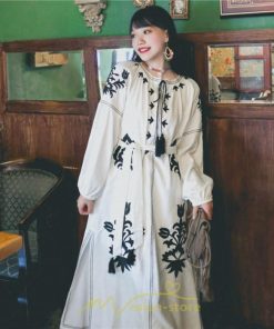 マキシ | ロングワンピース ワンピース エスニック コットンリネン 綿麻 花柄 リゾート 長袖 カジュアル 大人 夏秋 きれいめ 秋新作 スリット 体型カバー ゆったり