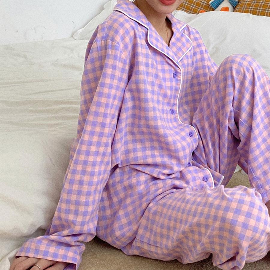 セットアップ | ルームウェア 長袖 レディース チェック柄