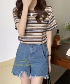 ｔシャツ・カットソー | Tシャツ レディース 40代 春夏 オシャレブラウス 韓国風 チュニック 半袖Tシャツ ストライプ柄 通勤通学 カジュアル アウター ゆったり 着痩せ お出かけ 丸首