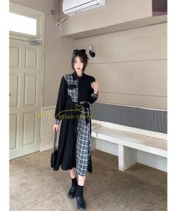 マキシ | シャツワンピース 秋物 レディース ロングワンピース ドッキングワンピース 切替 チェック柄 Aラインワンピース レイヤード風 フェイク お呼ばれ 30代40代50代