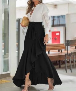 スカート | ロングマーメイドフレアセクシーウエストゴム ハイウエスト 無地 フェミニン ママ パーティー 二次会 ダンス お呼ばれ