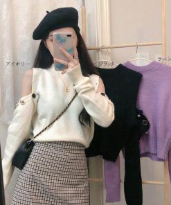 ニット・セーター | レディース カジュアル 肩開き オフショルダーニット トップス 肩出し ニットセーター プルオーバー 長袖 ショット丈