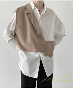 シャツ | メンズ トップス 長袖カジュアルフェイク レイヤード 重ね着風 白ビジネス 秋 秋服 20代 40代 おしゃれ 30代 50代 黒