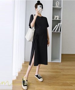 ワンピース | マタニティ妊婦服 レディース 無地 シンプル ゆったり 半袖 ゆるロングTシャツ クルーネック 薄手 マタニティウェア 夏 新作 お出かけ