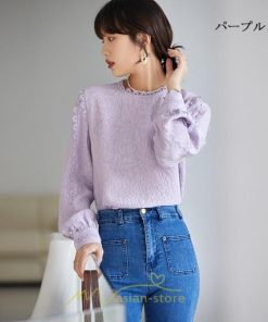 シャツ・ブラウス | ブラウス 秋 秋服 レディース 無地 長袖 ゆったり シンプル トップス 丸襟 上品 フェミニン 高品質 高級感 50代 30代 紫 40代 20代