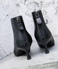 ショートブーツ | ブーツ ブーティー レザーブーティー ピンヒール ポインテッドトゥ シューズ 靴 スリップオン レディース 紐なし 黒ブーツ 大人 ミドルヒール 黒ブーティー 無地