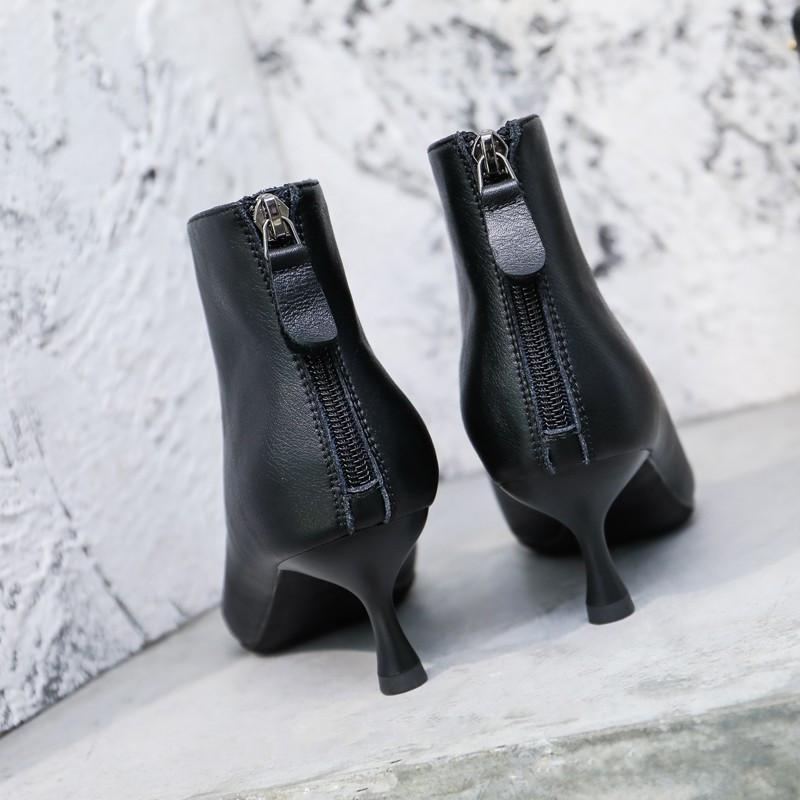 ショートブーツ | ブーツ ブーティー レザーブーティー ピンヒール ポインテッドトゥ シューズ 靴 スリップオン レディース 紐なし 黒ブーツ 大人 ミドルヒール 黒ブーティー 無地