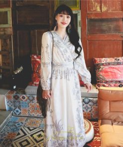 マキシ | マキシワンピース ロングワンピース レディース 夏 秋 長袖 紺 ゆったり Aライン 花柄プリント きれいめ リゾート 大人 20代 母 40代 同窓会 二次会 ママ 30代