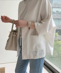 カーディガン | レディース 春 夏 秋 7分袖 ノーカラー 無地 ゆったり 初秋 カジュアル 20代30代 薄手 リネン 羽織 40代 50代 秋コーデ ライトアウター きれいめ