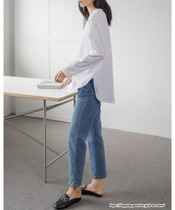 tシャツ・カットソー | Tシャツ Tシャツ コットン長袖オーバーサイズ裾ラウンドTシャツ レディース 綿Tシャツ 長袖Tシャツ クルーネック 秋物 ミドル丈 無地 丸首 長袖