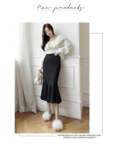 スカート | ニットレディース ボトムス ロング丈 ミモレ丈 ウエストゴム Aライン タイト マーメイド 楽チン 秋冬 韓国風 かわいい 着痩せ お出かけ デート