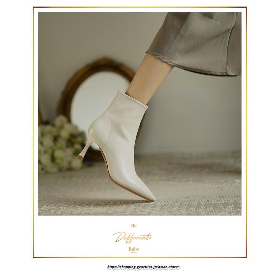 ブーツ | ショートブーティー ハイヒール レディース 可愛い おしゃれ 靴 美脚 脚長 通勤 秋 冬 サイドジッパー パンプス 大人 ピンヒール 高級感