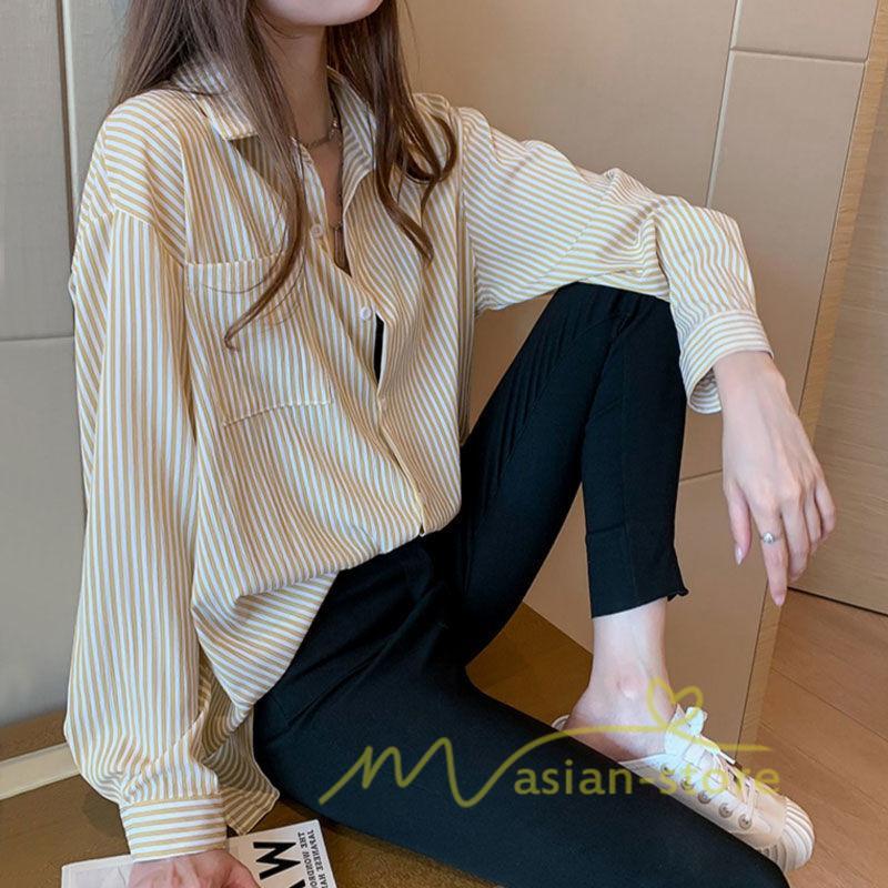 在庫ある | 短納期シャツレディースブラウス ビジネスカジュアルゆったりシャツトップス フォーマルシャツ オフィスブラウス ストライプ 薄手 通学通勤 春夏衣装 着痩せ