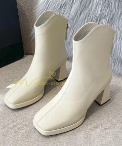 ショートブーツ | ブーツ レディース シューズ 靴 太ヒール チャンキーヒール ブーティー スクエアトゥ 合皮ブーツ コスプレ 後ろファスナー PUブーツ くつ COS