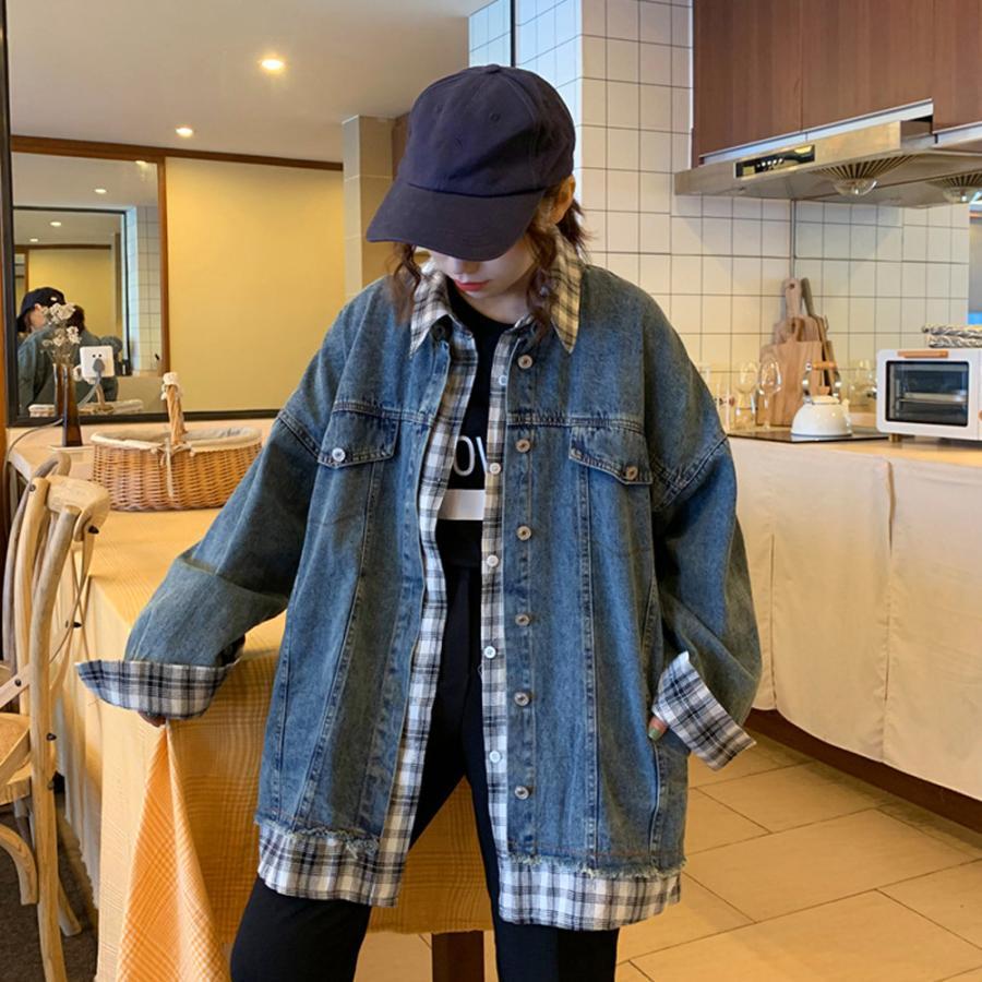テーラードジャケット | ジャケット オーバーサイズ アウター 秋冬 レディース ドッキング デニム Gジャン
