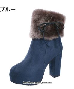 ブーツ | ショートレディース 10cmハイヒール ファー 冬用 保温防寒 太めヒール サイドジッパー あったか 痛くない オシャレ 冬靴 痛くない 歩きやすい