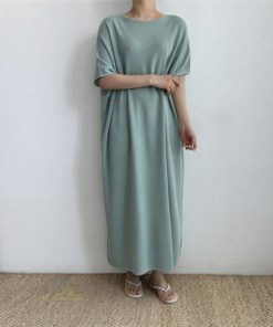 マキシ | ワンピース 夏 春 レディース 半袖 カジュアル 30代 20代 ロング かわいい 無地 5分袖 ゆるシルエット 体型カバー ビッグシルエット カジュアル