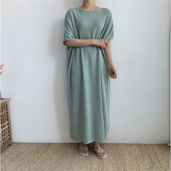 マキシ | ワンピース 夏 春 レディース 半袖 カジュアル 30代 20代 ロング かわいい 無地 5分袖 ゆるシルエット 体型カバー ビッグシルエット カジュアル