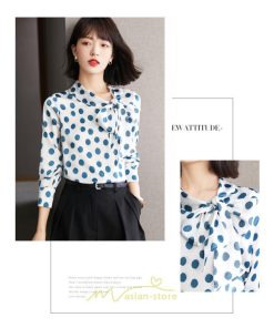 シャツ・ブラウス | ブラウス レディース シャツ トップス リボン 長袖 シフォン オフィス ドット柄 おしゃれ 高級感 ゆったり 日常 体型カバー デート 外出 通勤 着痩せ