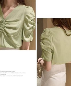 シャツ・ブラウス | シャツ ブラウス レディース バルーンスリーブ 半袖ブラウス Vネック トップス ファッション 無地 シャーリング サマー 通学 通勤 着痩せ 着回し 2020夏新作