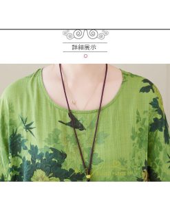 マキシ | ワンピース レディース 大きいサイズ 半袖 ロング丈 マキシ丈 クルーネック コットン 花柄 緑 夏 体型カバー 広がる裾 着痩せ 美シルエット ゆったり ポケット