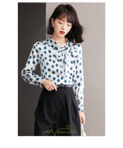 シャツ・ブラウス | ブラウス レディース シャツ トップス リボン 長袖 シフォン オフィス ドット柄 おしゃれ 高級感 ゆったり 日常 体型カバー デート 外出 通勤 着痩せ