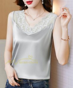 キャミソール タンクトップ | トップス タンクトップ レディース ノースリーブ Vネック Vネックタンク 20代30代40代50代 ママ 母 インナー カジュアル お出かけ カシュクール レース付き