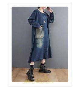 デニムワンピース | ワンピース デニム レディース 40代 ロング チュニック 長袖 ゆったり かわいい 大きいサイズ 藍 大きいポケット 体型カバー