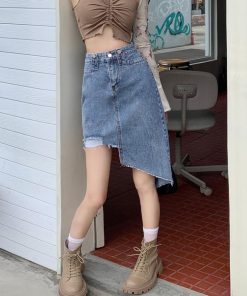 ひざ丈スカート | デニムスカート レディース ダメージ加工