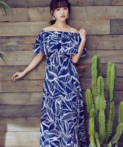 在庫ある | 短納期シフォンロングワンピース フレアビーチワンピ スリットセクシーワンピース ボヘミアワンピ ボートネック 半袖 海 エレガント 着痩せ Aライン フェミニン