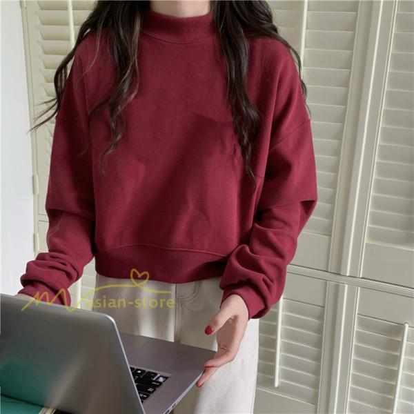 パーカー | 長袖トレーナー レディース トップス 無地 可愛い トレーナー 新作 長袖 スウェット モックネック ハイネック 秋冬 お出かけ コーデ カジュアル ゆったり