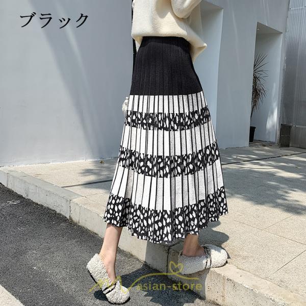 スカート | ロングウエストゴム プリーツ ロング丈 黒 グレー カーキ コーヒー レディース きれいめ 秋カジュアル 冬ニット 秋冬 オフィス