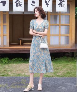 マキシ | ワンピース レディース 着痩せ Vネック カジュアル 花柄 サマーワンピース きれいめ 裾口スリット 日常感 Vネック 膝丈 夏新作 40代 きれいめ 半袖 30代 20代