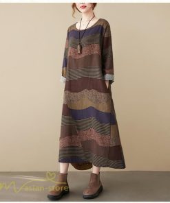 マキシ | ワンピース ロング丈 レディース シンプル 長袖ワンピース Aライン 秋コーデ カジュアル 丸首 40代 体型カバー ゆるワンピース 大きいサイズ ゆったり 50代