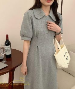 マキシ | ワンピース レディース 半袖 シャツワンピース ロングワンピース 無地 半袖ワンピース シンプル 春 夏 秋 グレー かわいい ブラック フリーサイズ 2色