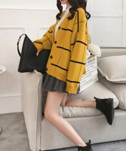 ニット・セーター | ニットカーディガン BIGチェック柄 韓国風