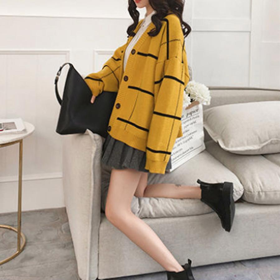 ニット・セーター | ニットカーディガン BIGチェック柄 韓国風