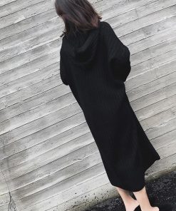 ワンピース | ニットレディース カジュアル ゆったり ロング長袖 リブニット 秋冬 フード付き