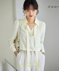 シャツ・ブラウス | ブラウス レディース シャツ トップス Vネック 長袖シャツ 無地 オフィス カジュアル おしゃれ シフォン 着痩せ OL リボン 通勤 20代30代40代50代