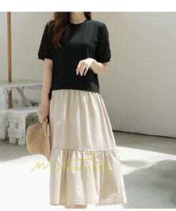 マキシ | 新作 ワンピース ロング丈 半袖 ロンTワンピース 夏ワンピ ロング丈 レイヤード風 異素材切替 ラウンドネック 体型カバー 無地 ゆったり 着痩せ 40代 50代 30代