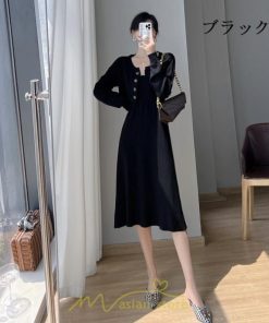 ニットワンピース | セットアップ レディース 秋冬 きれいめ ロング丈無地 20代30代40代50代 長袖 可愛い お出かけ 大人 通勤 韓国風 着痩せ