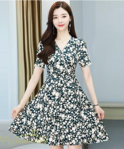 ミディアム | サマーワンピース レディース 夏服 膝丈 ミディアムワンピース 上品 サマーワンピース 上品 2XL 大きいサイズ きれいめ Aラインワンピース Vネック