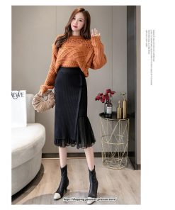 スカート | レディース 春 おしゃれ タイトフリルレイヤード ミモレ丈 ロング丈 ニット きれいめ オフィス カジュアル 秋冬